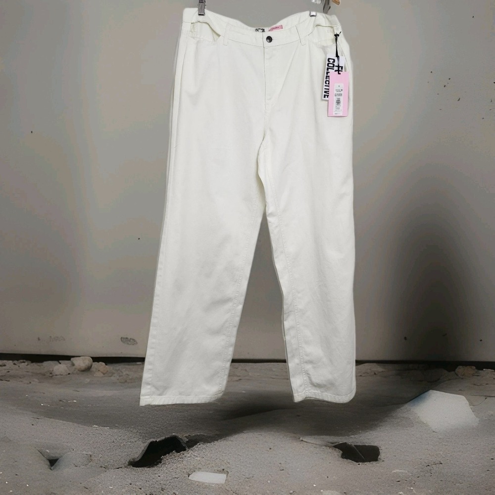 Future Collective Alani Noelle‎ White Carpenter Utility Pants Womens 14 Wide Leg